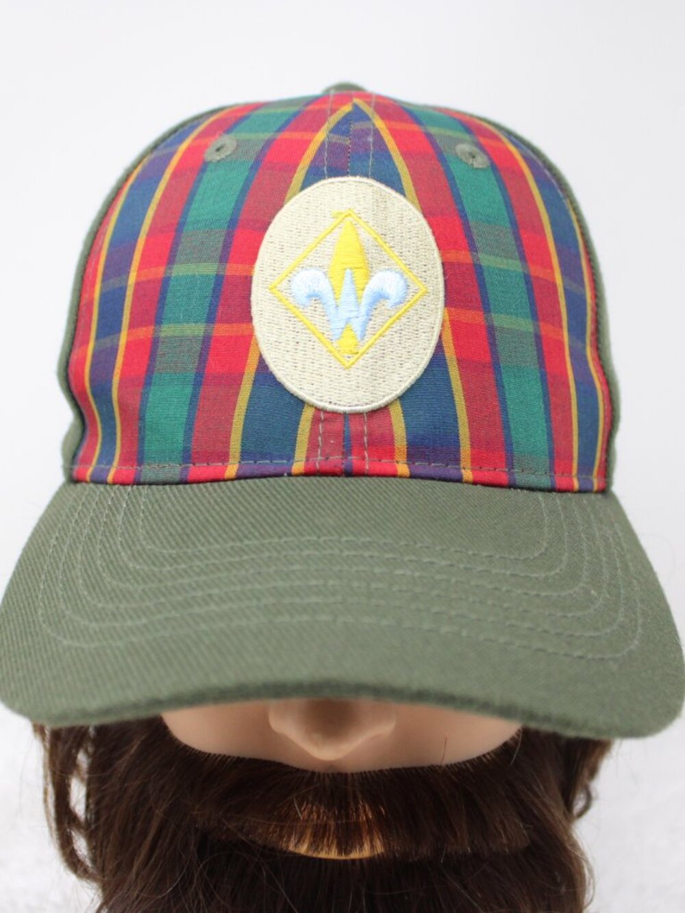 Boy Scouts Hat Youth Small/Medium Green/Red Plaid Webelos Uniflex Baseball Cap